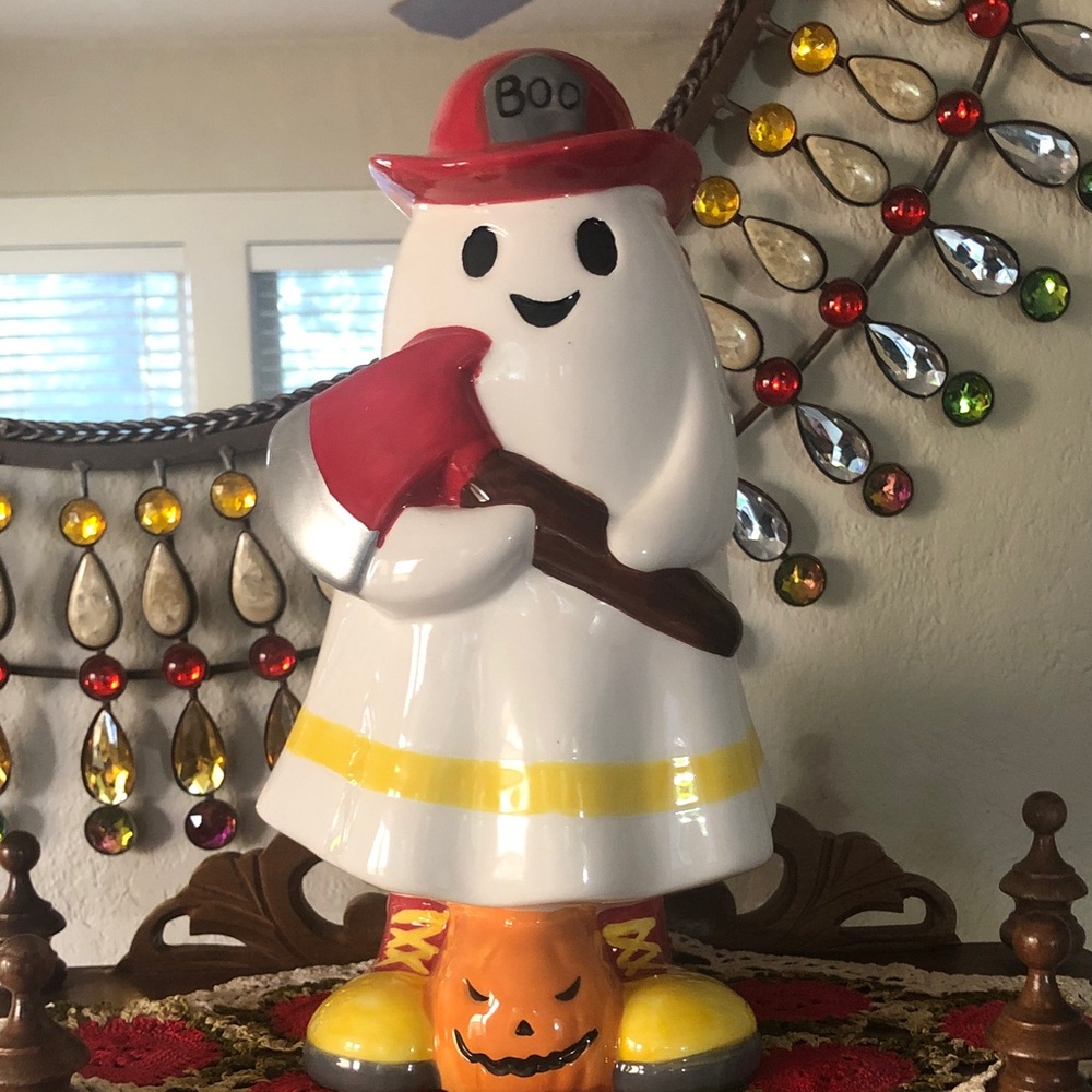 NEW Firefighter Ghost Ceramic Halloween Decor